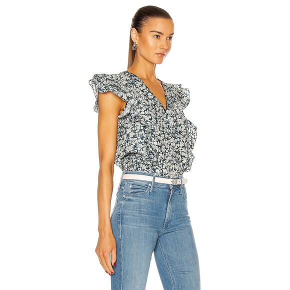 Veronica Beard Joi Abstract Print Flutter Sleeve Blouse in Navy Blue size 12 - Picture 3 of 10